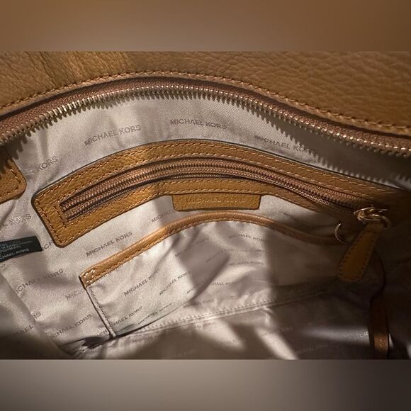 NEW Michael Kors Hamilton Studio Brown Acorn Leather Satchel Camel Keylet $428 - Picture 12 of 16